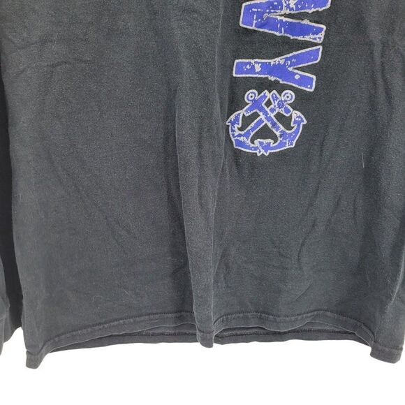 Y2K Long Sleeve Graphic T-shirt M Black Navy 246 Birthday Pirate Skull Faded - Picture 7 of 10